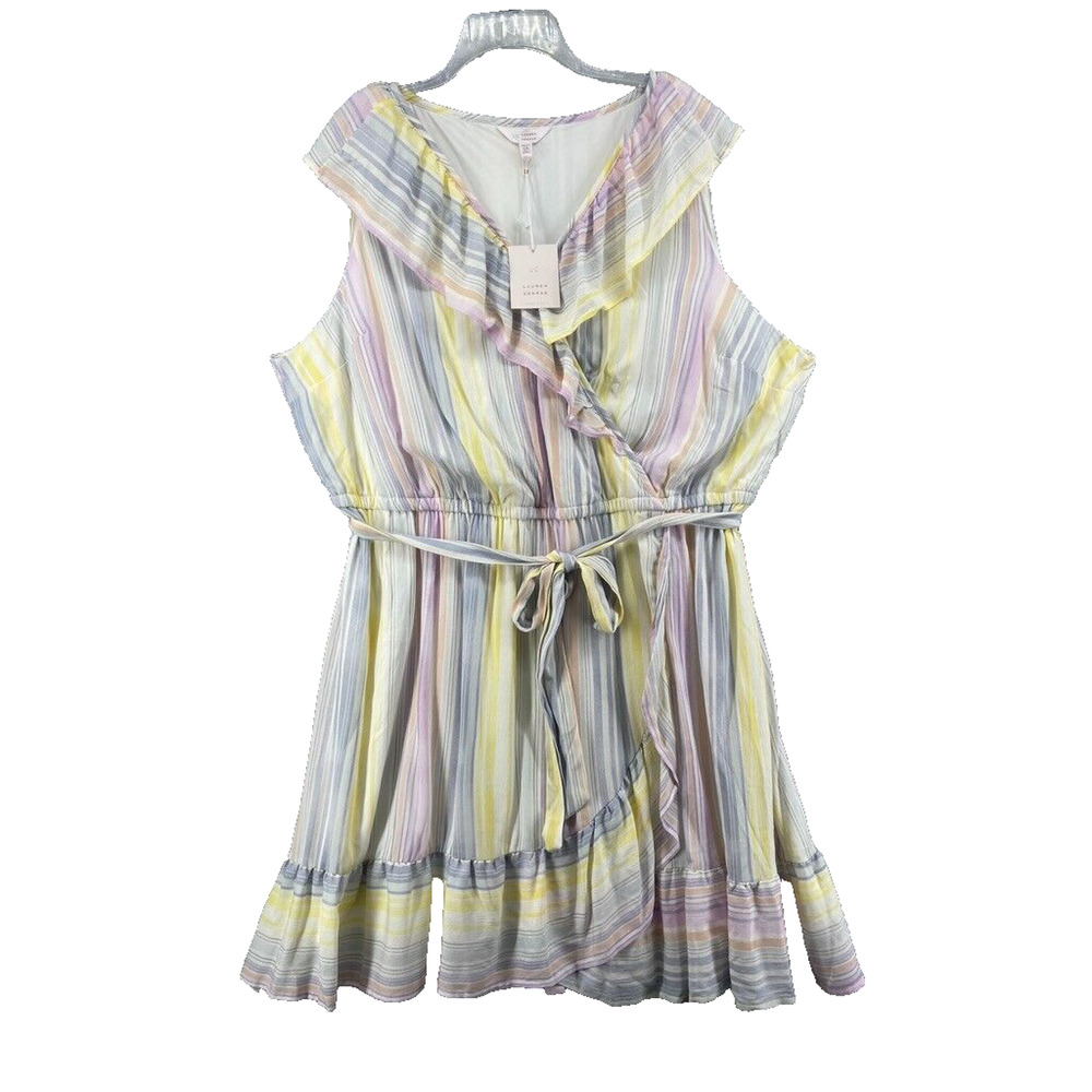 NWT Lauren Conrad Dress Womens Sz 2X Multicolor Pleated Sleeveless V Neck April